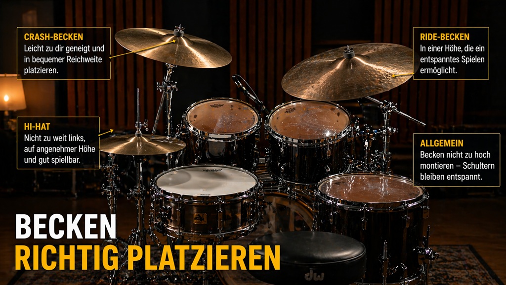 Becken eines Drumset/Schlagzeug richtig aufbauen und positionieren